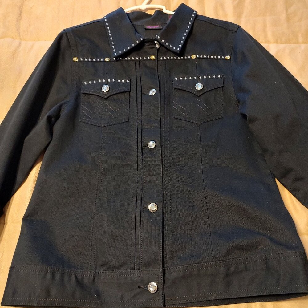 Wrangler Black Denim Rhinestone Jacket, Size Medium, Women's
